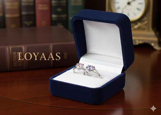 LOYAAS Sterling Silver Toned Heart-Cut Pink & Lilac Stone Ring Set (2)- Adjustable & Elegant.