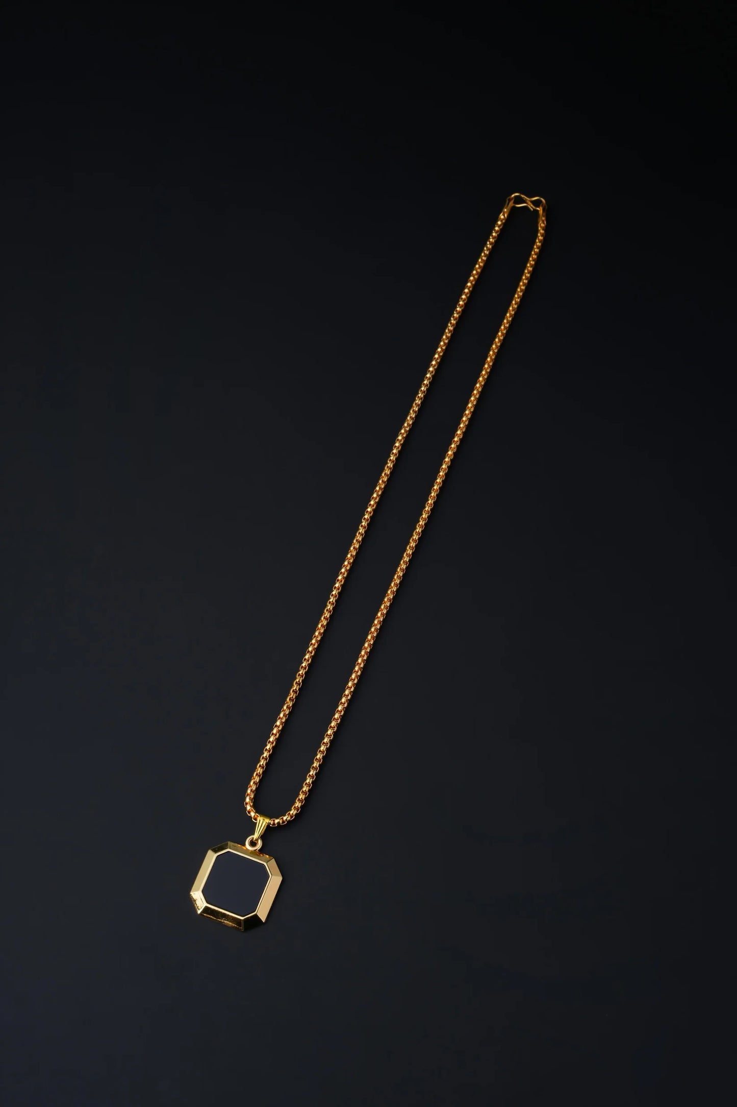 Square Double Sided Black Pendant & Gold Round Chain