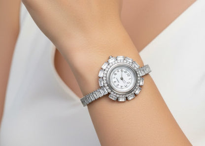 LOYAAS Women's Silver-Tone Crystal Bracelet Watch