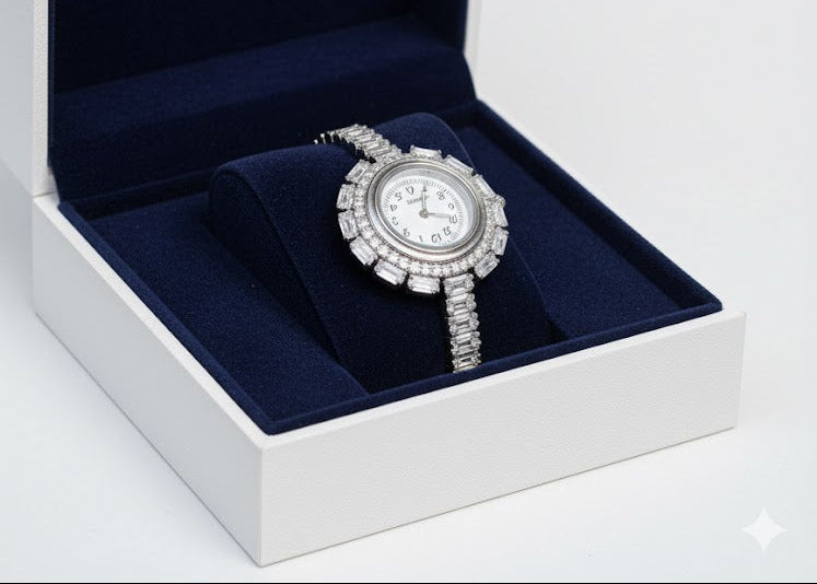 LOYAAS Women's Silver-Tone Crystal Bracelet Watch