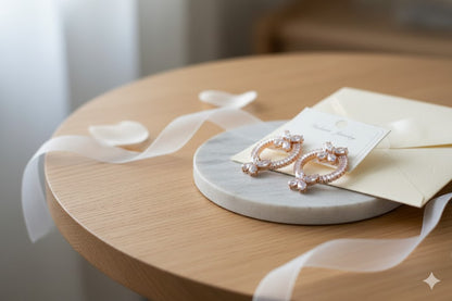 Rose Gold Plated Floral Hoop Earrings with American Diamonds