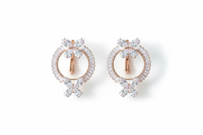 Rose Gold Plated Floral Hoop Earrings with American Diamonds