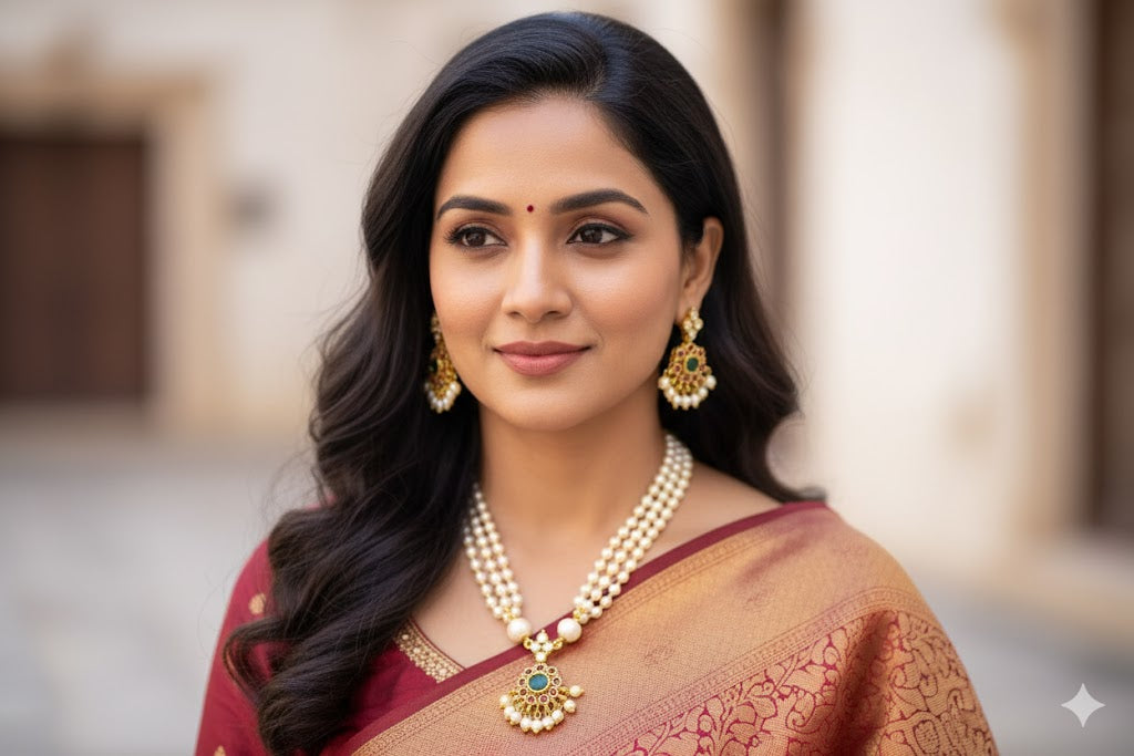 LOYAAS Traditional Multi-Strand Pearl Necklace Set with Gemstone Earrings