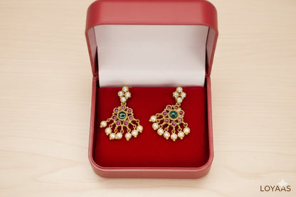 LOYAAS Traditional Multi-Strand Pearl Necklace Set with Gemstone Earrings