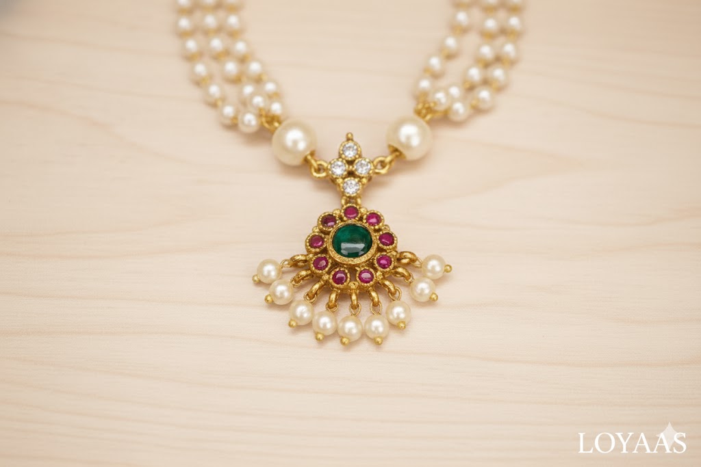 LOYAAS Traditional Multi-Strand Pearl Necklace Set with Gemstone Earrings