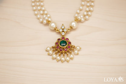 LOYAAS Traditional Multi-Strand Pearl Necklace Set with Gemstone Earrings