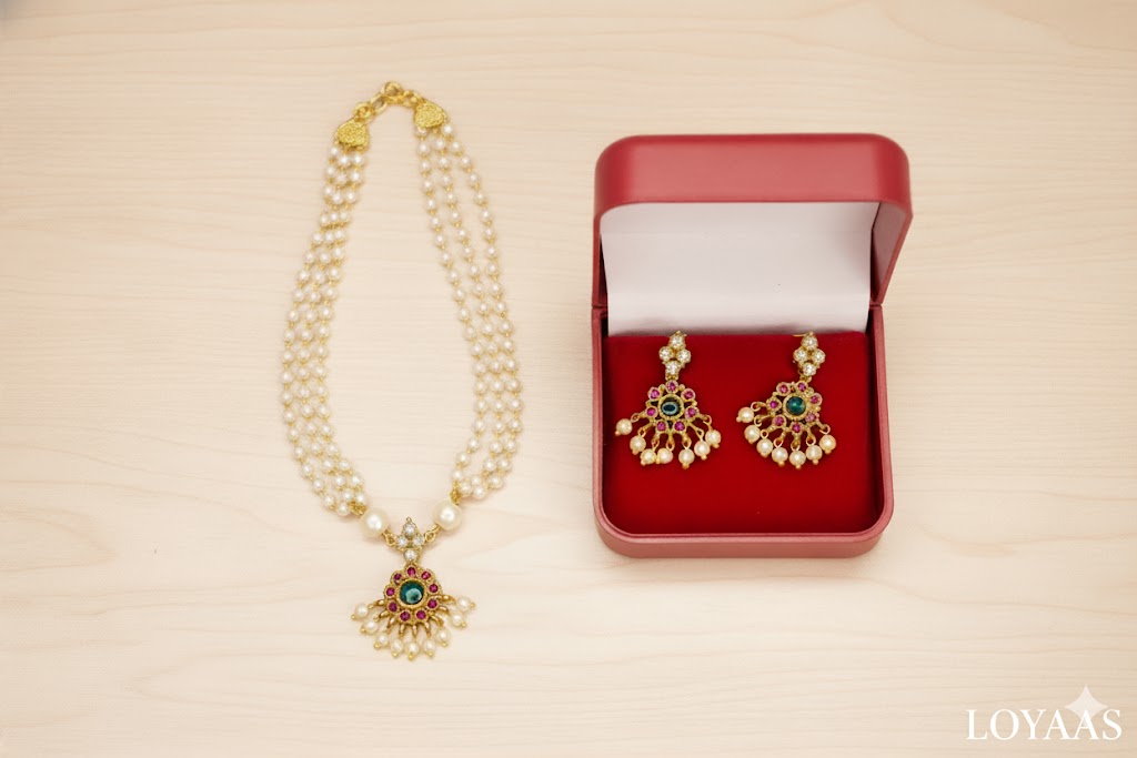 LOYAAS Traditional Multi-Strand Pearl Necklace Set with Gemstone Earrings