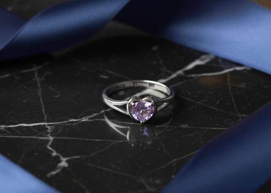 LOYAAS Sterling Silver Toned Heart-Cut Pink & Lilac Stone Ring Set (2)- Adjustable & Elegant.