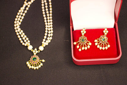 LOYAAS Traditional Multi-Strand Pearl Necklace Set with Gemstone Earrings